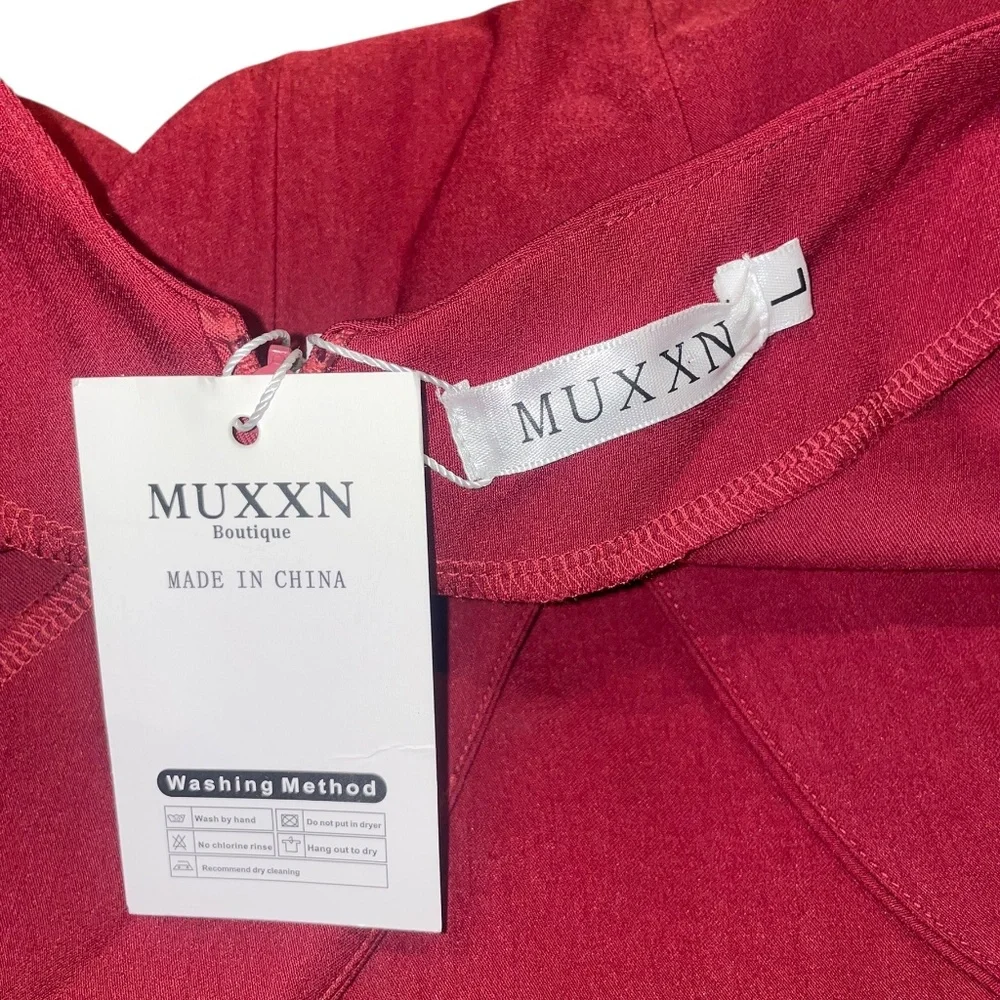 NEW Women's Muxxn Red Wrap‎ V Neck Tie Waist Formal Vintage Dress Sz L